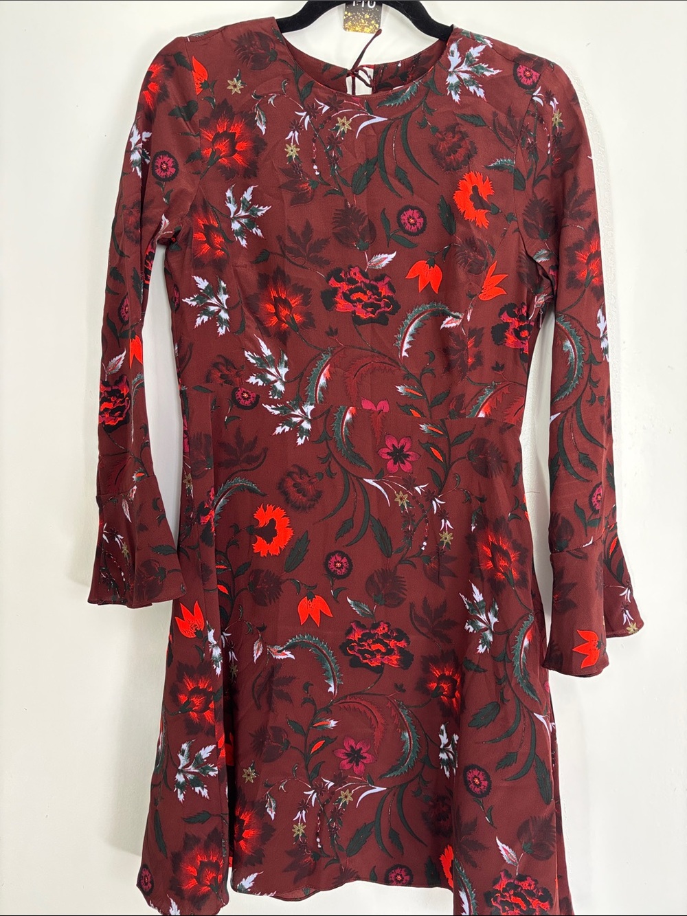 Sandro Paris Women's 100% Silk Sofia Dress in deep red floral print size 2 EUC